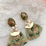 グリーン×インド刺繍リボンタッセル イヤリング ピアス