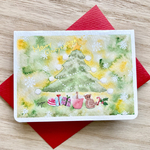 🎄透明水彩画　2枚セット「グリーンクリスマス」北欧クリスマスミニカード　 イラスト　クリスマス　クリスマスツリー　クリスマスカード　雪　冬　バースデーカード　クマ🎄
