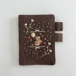 テディベア刺繍のほぼ日手帳カバー A6 ブラウン