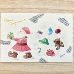 🎄透明水彩画「サンタのプレゼント袋」北欧イラストポストカード2枚セット クリスマスカード　クリスマスサンタクロース　クリスマスプレゼント🎄