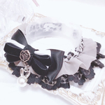 ラスト♡ケープ首輪✨レオパード柄ブラック♡うさぎパールチャーム♡シフォンダブルレース♡