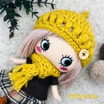 🍂冬用とんがり帽再販✨着せ替え〈2点セット〉ෆ̈ ハッピードール　イーマリー　(とんがり帽子・マフラー)ボタン付き　可愛いෆ̈マスタード