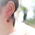 【再販】シックな深い赤♥ハートのフープイヤリング＊レッドアゲート（赤メノウ）＊ボルドー＊ゴールド　　