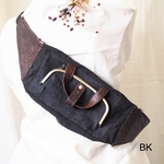 『受注製作品』2wayがまぐちボディバッグ　福山デニム×撥水ナイロンBK×馬革