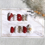 order nail chip ❁ 成人式や袴、和装に𓂃𓈒𓏸ぷっくりお花ネイルチップ❁ ニュアンスネイル❁ 金箔❁ ゴールド❁ 振袖❁ お花ネイル