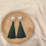 accessory-no9 パール 大ぶり タッセル グリーン 秋冬 シック ピアス イヤリング