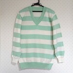 【ご予約品】手作りウール100％　Vネックセーター(ミントグリーン)