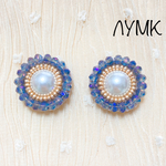 ビーズ刺繍 カボション　オーロラブルー