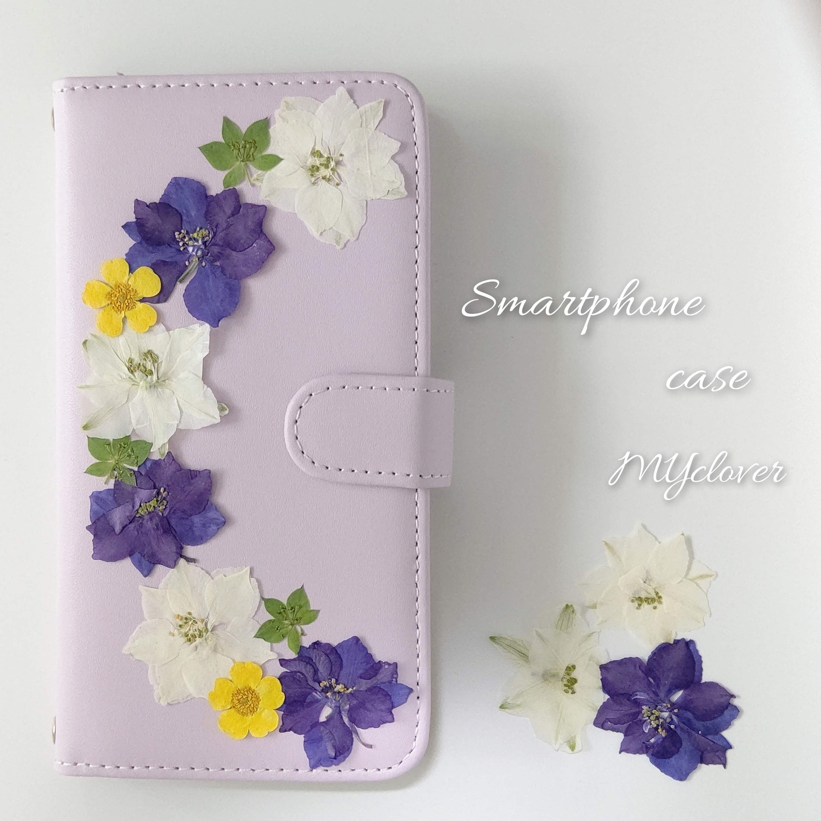 本物の お花 スマホケース ハンドメイド 押し花 手帳型 スマホスタンド