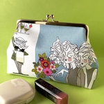 綺麗なお嬢様と執事柄 化粧ポーチ プチギフト など マチ付き 可愛い がま口ポーチ USAコットン