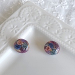 石ころ レジン アンティーク フラワー ピアス 
