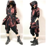 ☆【2枚set】斑染ニットパーカ＆サルエル　ブラック×レッド