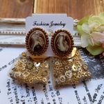 【再販】ビーズ刺繍 カボション チョコレート マーブル インド刺繍リボン ピアス
