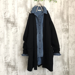 春秋黒ポンチニットシンプルローブカーディガン