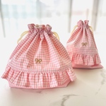 【受注生産】ピンクチェック　お弁当袋&コップ袋