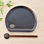 扇皿(大)　黒ねこ水玉（黒）在庫有