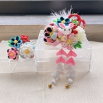七五三　うさぎの髪飾り　つまみ細工　3歳　水色　ピンク　黒　白　