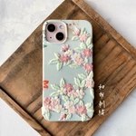 美麗(びれい/千草色)〜和布刺繍 和柄 スマホケース【iPhone13 現品】