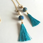 布珠とタッセルのラリエット　＜Liberty fabric・Rosalind＞