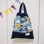 【Ｓ様ご予約品】裏地＆持ち手付き巾着☆電車柄（b）♪２点セットh