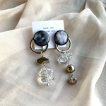 【再販 × 4】marble silver／マーブルカボション アシンメトリー ワイヤー 個性的 シルバー クリア ニュアンス