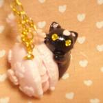 にゃんこのしっぽ○桜マカロン○ストラップ○黒猫