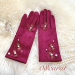 新作　1点限定　手袋　刺繍手袋　お花刺繍手袋　グローブ　ボルドー　ワインレッド　パール手袋　冬手袋　クリスマス　プレゼント