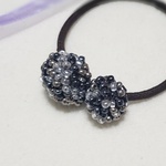 ヘアゴム　ビーズ　黒×グレー　モノトーン　まだら模様　球体