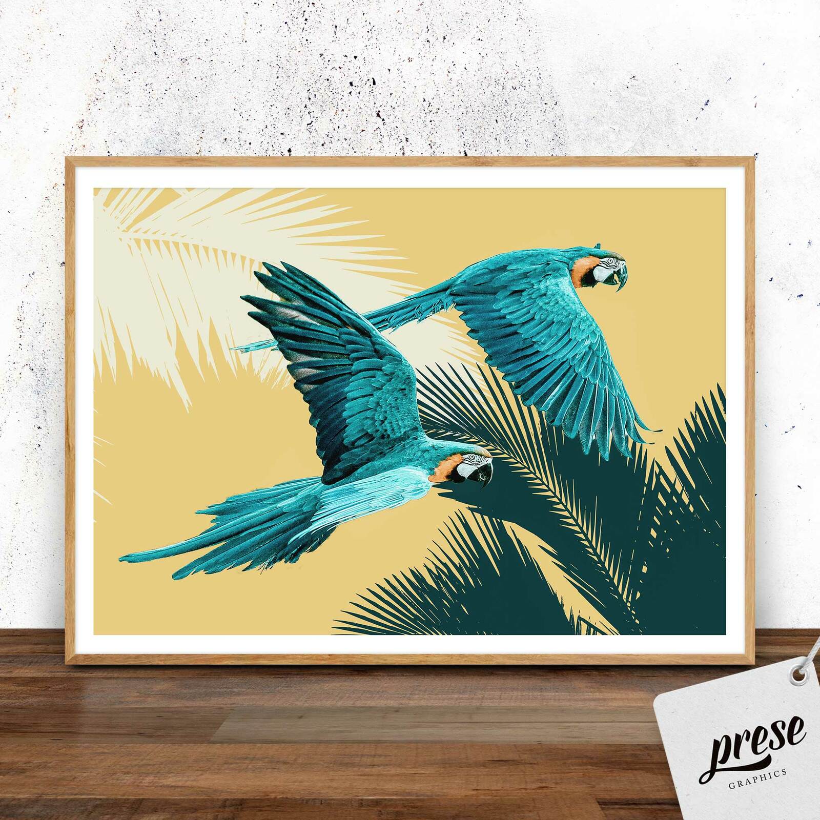 オウム絵画赤コンゴウインコ鳥水彩アートワークオリジナル壁