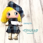 ☆THIERRY☆イーマリーちゃん着せ替えお洋服　チェックブルー　ベレー帽　ラップスカート　マフラー