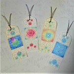 万華鏡模様の４種の栞　パステル曼荼羅(マンダラ)アートのブックマーク