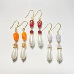 【hanafuka様専用】💜🧡お花とパールイヤリング💐2点セット