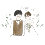 ゆるーい結婚式似顔絵(花束付き) クレヨン風