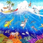 『夏の海　water color pencil』ポストカード