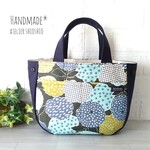 【sale】帆布　ころんとバック   ２つポケット   　　　　　    ２way Ｓサイズ　北欧の森柄×濃紺