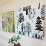 北欧の森(ホワイト＆イエローグリーン)のファブリックパネル2枚セット  30cm