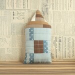 おうちクッション 17×32cm（ブラウン×デニムカラー）パッチワークのガーゼクッション