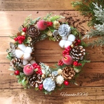 クリスマスリース*赤いりんごと木の実iiii