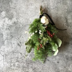 ★針葉樹とコットンフラワーのブーケスワッグ★クリスマススワッグ★レッドホワイト