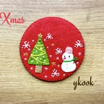 フェルト刺繍　雪だるまさんのクリスマスコースター