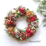 クリスマスリース*赤いりんごと木の実iii