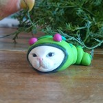 あおむし猫 オブジェ 置物