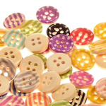 【24個】ウッドボタン 円形05 ストライプ ボーダー ドット カラフル 直径15mm 木製ボタン