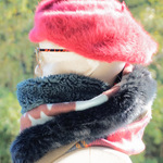 (L)ネコモチーフのネックウォーマー A-N32（ブラックファー、ネイビーファー）