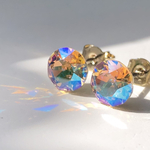 スワロフスキー　クリスタル　シルクシマー　ピアス　6mm                         シルク　ベージュ　オレンジ　オーロラ　ガラス　レア　シマー