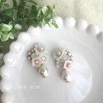 ミルキィフラワーピアス♡ゆらゆらコットンパール♡イヤ変可