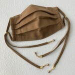 再販⭐ロングリボン　プリーツマスク 【くすみカラー】キャメル　国産ダブルガーゼ（ノーズワイヤー、フィルターポケット付きマスク　不織布マスクカバーにも）