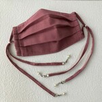 再5販⭐ロングリボン プリーツマスク 【くすみカラー】スモーキーピンク　国産ダブルガーゼ（ノーズワイヤー、フィルターポケット付きマスク　不織布マスクカバーにも）