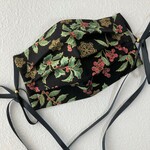 人気⭐️ロングリボン　クリスマスマスク 【ひいらぎ】USAコットン（ノーズワイヤー、フィルターポケット付きマスク　不織布マスクカバーにも）