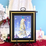 聖なる夜の星降るホワイトクリスマスツリー　押し花アート額